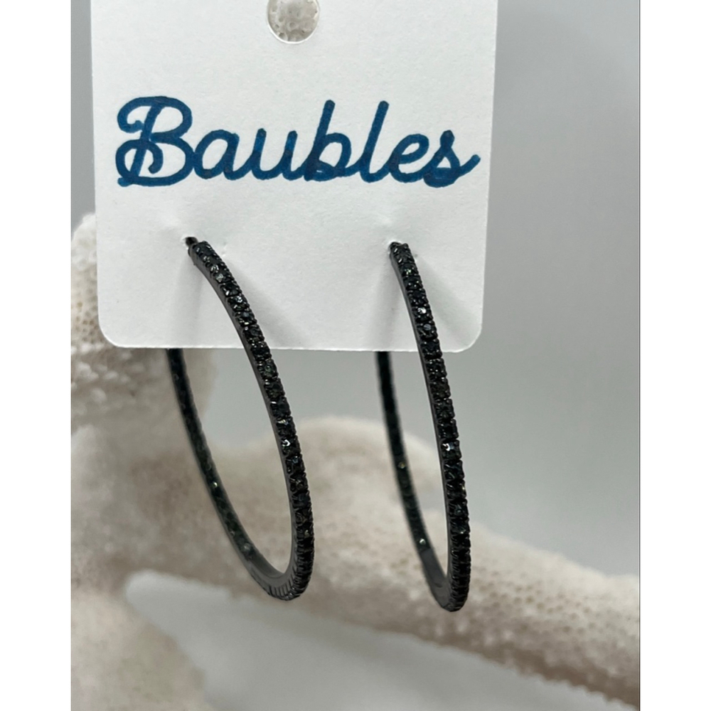 Baubles Silver Black Austrian Crystals Hoop Earrings - Picture 4 of 5